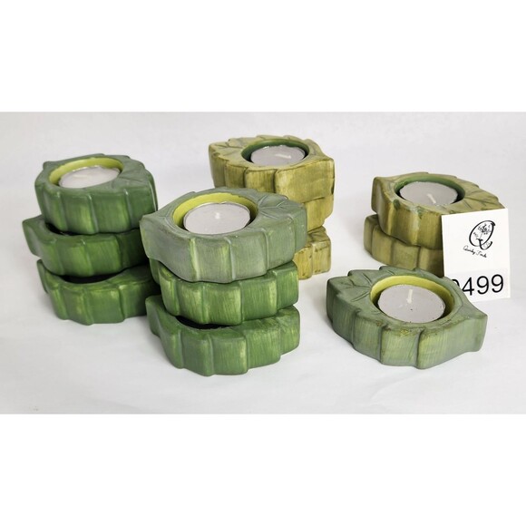 5 Light Green 7 Dark Green Leaf Tea Light Holders 12 Total Includes 12 Candles - Picture 1 of 4
